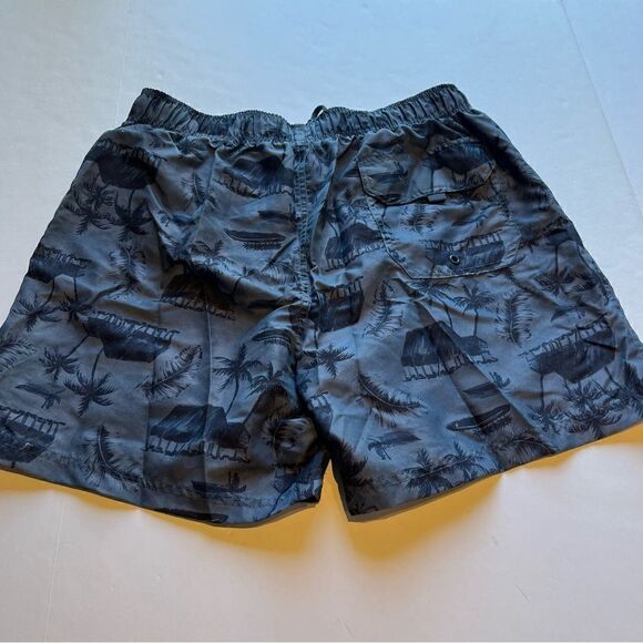 OP Men's Swim Trunks Navy/Steel Blue Tropical Design Size Large(36-38) - Picture 2 of 10